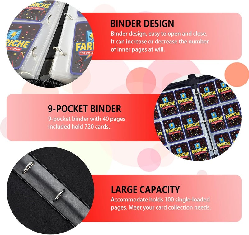 FARICHE Trading Card Binder for TCG Cards, 9-Pocket Portable Card Collector Ablum Holder Book Fits 900 Cards with 50 Removable Sleeve, Waterproof Card Binder Display Storage Carrying Cases for TCG-Storm - Image 3
